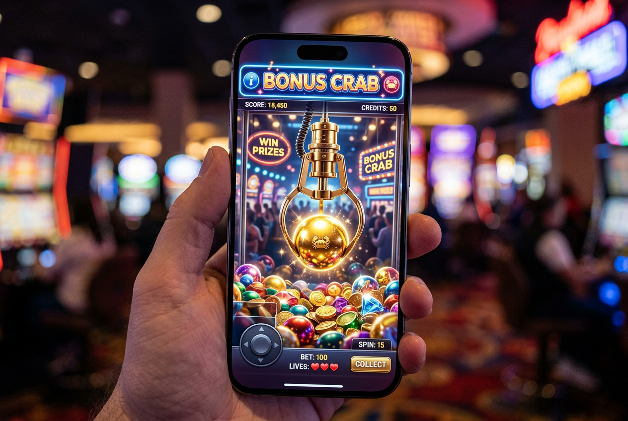 Gracz korzystający z funkcji Bonus Crab w nowoczesnym kasynie online