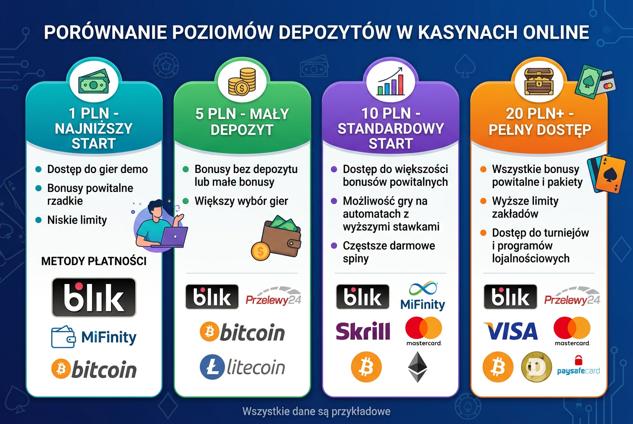 Grafika porównawcza progów depozytu w kasynach online 2026