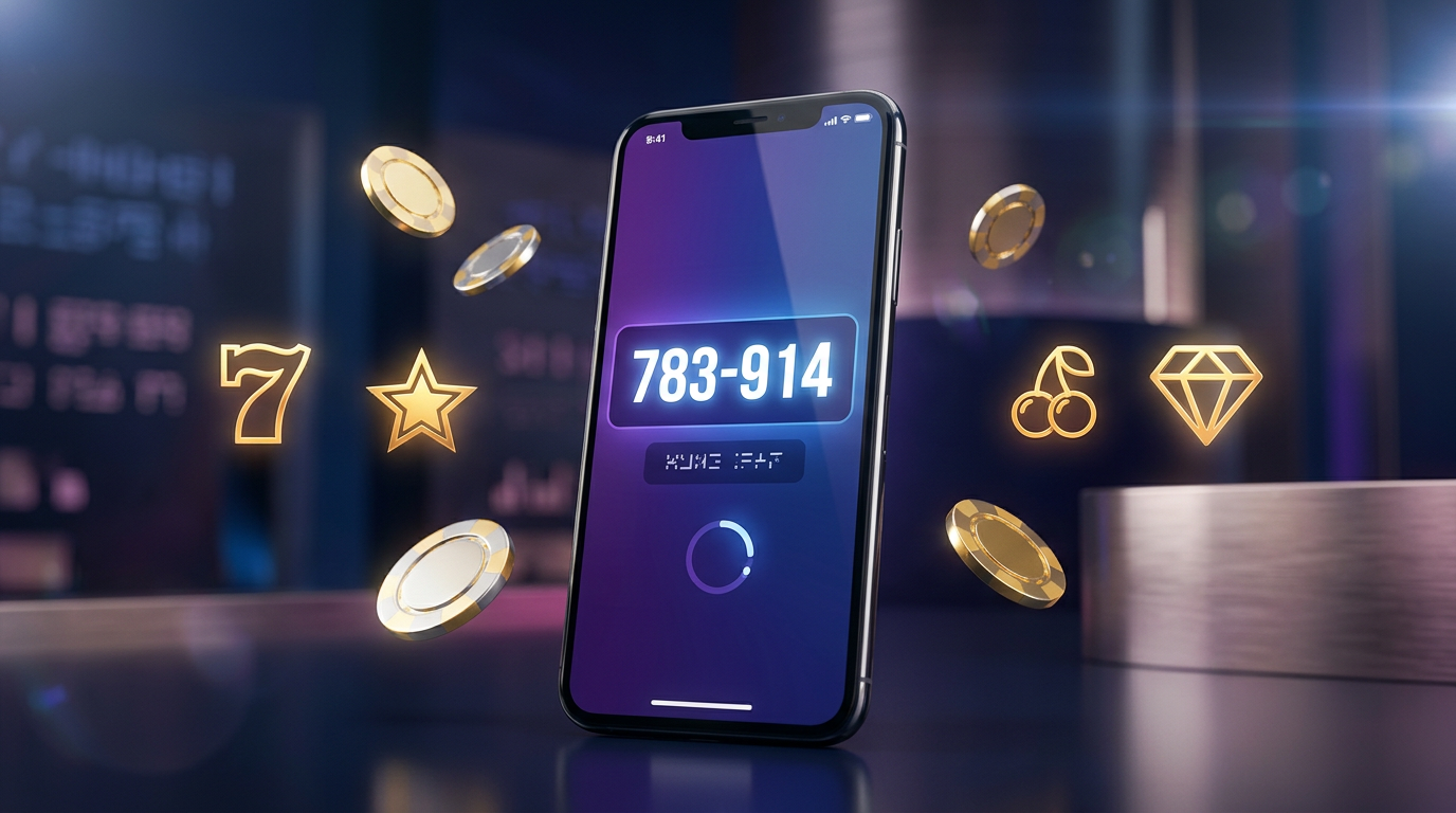 Smartfon wyświetlający kod BLIK na tle symboli kasynowych i żetonów w nowoczesnej stylistyce fintech