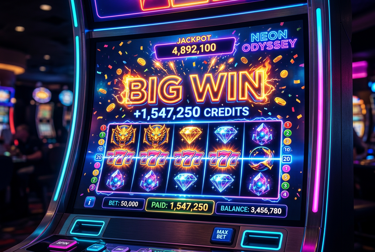 Nowoczesny automat do gry typu slot w stylu high-tech na jasnym tle